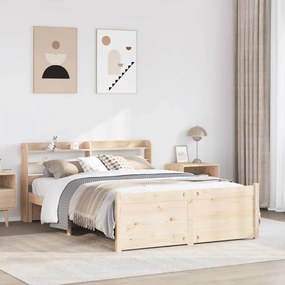 vidaXL Πλαίσιο Κρεβατιού με Κεφαλάρι 135x190 εκ. από Μασίφ Ξύλο Πεύκου