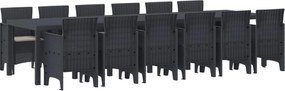 vidaXL Σέτ φαγητού για κήπο 13 pcs Ανθρακί Rattan Polt