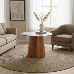 Τραπέζι Ezerdian μασίφ ξύλο ακακίας σε φυσική απόχρωση με επιφάνεια μαρμάρου Φ120x76εκ 120x120x76 εκ.