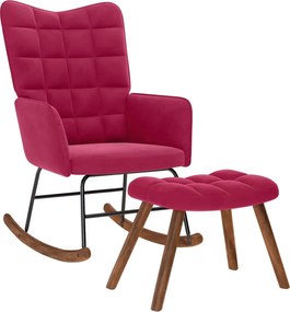 vidaXL Κουνιστή πολυθρόνα με σκαμνί Wine Red Velvet