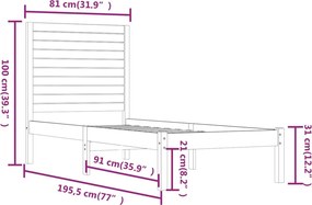 vidaXL Πλαίσιο Κρεβατιού Λευκό 75x190 εκ. Μασίφ Ξύλο Small Single
