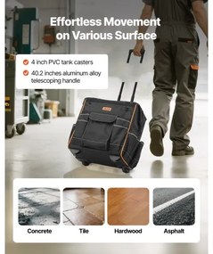 VEVOR Rolling Tool Bag 25 Pockets Heavy Duty Roller Tool Bag on Wheels