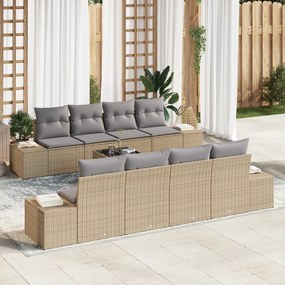 vidaXL Σετ Καναπέ Κήπου 9 Τεμαχίων με Μαξιλάρια Μπεζ Πολυρατάν