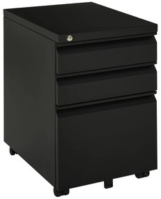 Vinsetto Συρταριέρα, 3 συρτάρια, 5 τροχοί, κρεμαστά αρχεία, κλειδώνει, ατσάλι, μαύρο 39 x 48 x 60 εκ.
