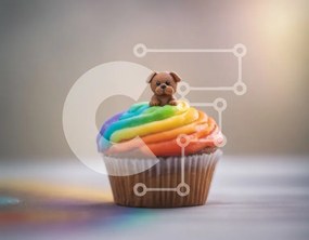 Intra Συλλεκτικό Ξύλινο Παζλ Plywood 4mm - Νόστιμο Cupcake Rainbow με χαριτωμένο κάλυμμα σκύλου Σε Ξύλινο Κουτί - Διαστάσεις: 10x10 cm – 25 κομμάτια