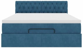 vidaXL Οθωμανικό κρεβάτι με στρώμα & LEDs Σκούρο μπλε 140x190cm Velvet