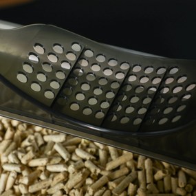 PawHut Άμμος γάτας σε χαριτωμένο σχεδιασμό, 1 σουρωτήρι, 1 φτυάρι απορριμμάτων, αποσπώμενο δάπεδο, γκρι