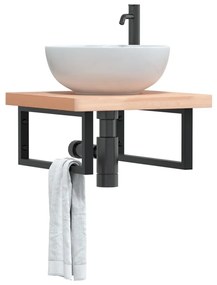 Ράφι Νιπτήρα Τοίχου από Ατσάλι / Μασίφ Ξύλο Οξιάς