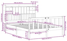 Κρεβάτι Βιβλιοθήκη Χωρίς Στρώμα 140x200 εκ Μασίφ Ξύλο Πεύκο - Λευκό