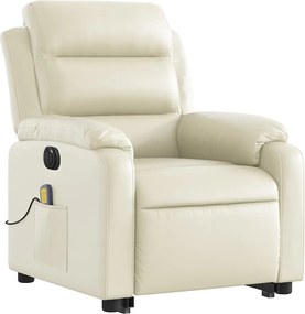 vidaXL Πολυθρόνα Μασάζ Ηλεκτρ. Ανακλινόμενη με Ανύψωση Κρεμ Συνθ.Δέρμα