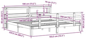 Πλαίσιο Κρεβατιού με Κεφαλάρι 180x200 εκ. από Μασίφ Ξύλο Πεύκου - Καφέ