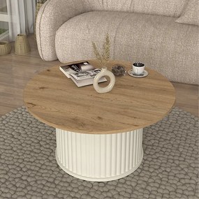 Τραπεζάκι σαλονιού Bohema Megapap χρώμα ivory - sepet oak Ø85x43,2εκ.-GP042-0282,1