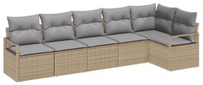 vidaXL Σετ Καναπέ Κήπου με μαξιλάρι 6 pcs Μπεζ, Ανοιχτό Γκρι