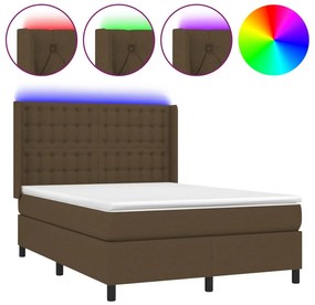 vidaXL Κρεβάτι Boxspring με Στρώμα &amp; LED Σκ.Καφέ 140x190εκ. Υφασμάτινο