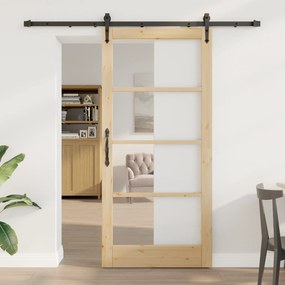 vidaXL Συρόμενη Πόρτα με Σετ Υλικών 93x202 εκ. Μασίφ Ξύλο Πεύκου