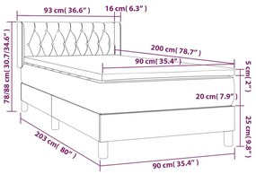 Κρεβάτι Boxspring με Στρώμα Σκούρο Γκρι 90x200 εκ. Υφασμάτινο - Γκρι