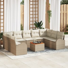 vidaXL Σετ καναπέ κήπου 10 pcs Beige, λευκό Μεγάλο Ψάθα και ύφασμα