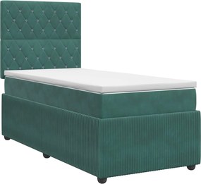 vidaXL Κρεβάτι box spring με στρώμα Σκούρο Πράσινο 90 x 200 cm Βελούδο