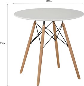 Τραπέζι Κουζίνας (Φ80x75) Spitishop Urban White