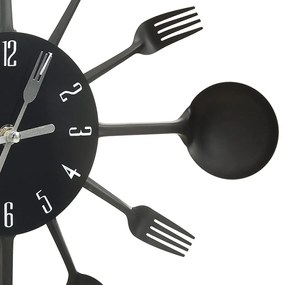 325163 Wall Clock with Spoon and Fork Design Black 40 cm Aluminium - Μαύρο