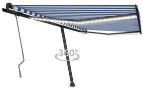 vidaXL Τέντα Συρόμενη Χειροκίνητη με LED Μπλε / Λευκό 450 x 350 εκ.