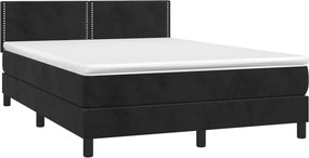 vidaXL Κρεβάτι Boxspring με Στρώμα &amp; LED Μαύρο 140x190 εκ. Βελούδινο