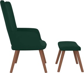 vidaXL Πολυθρόνα Relax Σκούρο Πράσινο Βελούδινη με Σκαμπό