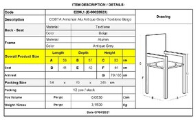 COSTA ΠΟΛΥΘΡΟΝΑ DINING ΑΛΟΥΜΙΝΙΟΥ, ΑΠΟΧΡΩΣΗ ANTIQUE GREY - TEXTILENE ΜΠΕΖ