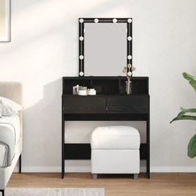 Τουαλέτα με Καθρέφτη &amp; LED Φώτα Μαύρο Δρυς Επεξεργασμένου Ξύλου