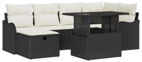 vidaXL Σετ Καναπέ Κήπου 7 Τεμαχίων με Μαξιλάρια Μαύρο Πολυ Ρατάν