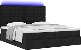 vidaXL Οθωμανικό κρεβάτι με στρώματα &amp; LEDs Μαύρο 200x200cm ύφασμα