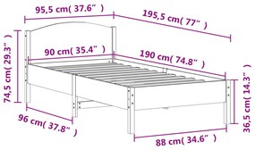 ΠΛΑΙΣΙΟ ΚΡΕΒΑΤΙΟΥ ΜΕ ΚΕΦΑΛΑΡΙ 90 X 190ΕΚ. ΑΠΟ ΜΑΣΙΦ ΞΥΛΟ ΠΕΥΚΟΥ 842622