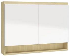 vidaXL Ντουλάπι Μπάνιου με Καθρέφτη 80x15x60 εκ. Λευκό/Δρυς από MDF