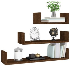 vidaXL Ράφια Τοίχου 3 τεμ. Καφέ Δρυς από Επεξεργασμένο Ξύλο