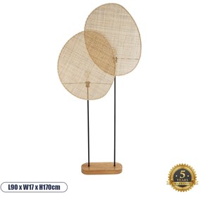 02232 GloboStar® AZUL 02232 Boho Επιδαπέδιο Φωτιστικό Διφωτο 2 x E27 IP20 Μπεζ Ξύλο με Μαύρο Μέταλλο - Μ90 x Π17 x Υ170cm