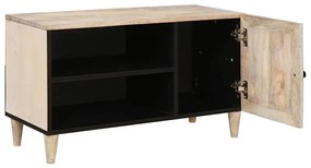 vidaXL Ντουλάπι TV με ράφι Λευκό 80 x 33 x 46 εκ Μασίφ ξύλο μάνγκο