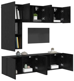 vidaXL Μονάδα Τοίχου Τηλεόρασης 5 pcs Μαύρη Οξυά Επεξεργασμένο ξύλο