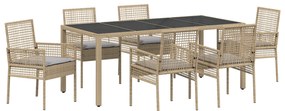 vidaXL Set Τραπεζαρίας 7 Τεμαχίων  με Μαξιλάρια Μπεζ Πολυ Ράττανα
