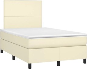 vidaXL Κρεβάτι Boxspring με Στρώμα &amp; LED Κρεμ 120x200 εκ. Συνθ. Δέρμα