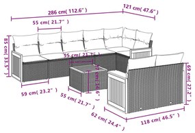 Σαλόνι Κήπου Σετ 9 τεμ. Μπεζ Συνθετικό Ρατάν με Μαξιλάρια - Μπεζ