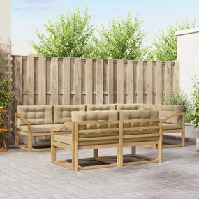 vidaXL Σειρά Καναπέ Εξωτερικού 6 pcs Λευκό και Μπεζ Πολυεστέρας