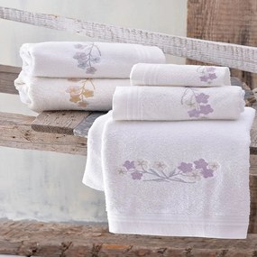 Πετσέτες Jolie (Σετ 3τμχ) White-Lila Ρυθμός Towels Set 100% Βαμβάκι