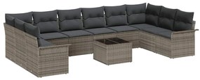vidaXL Σετ Καναπέ Κήπου με μαξιλάρι 11 pcs Γκρι Πολυ ράταν