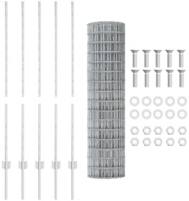 vidaXL Ευρωπαϊκή Φράχτης με 10 Στυλίσες Ασημί 1,2x10 μ Ατσάλι