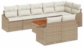 vidaXL Σετ Καναπέ Κήπου με μαξιλάρι 9 pcs Μπεζ συνθετικό ρατάν