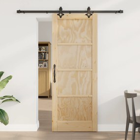 vidaXL Συρόμενη Πόρτα με Σετ Εξαρτημάτων 78x202 εκ. Μασίφ Ξύλο Πεύκου