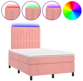 vidaXL Κρεβάτι Boxspring με Στρώμα &amp; LED Ροζ 120x200 εκ. Βελούδινο