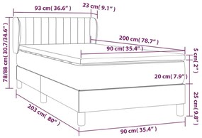 Κρεβάτι Boxspring με Στρώμα Μαύρο 90x200 εκ. Βελούδινο - Μαύρο