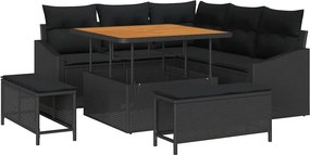 vidaXL Σετ Καναπέ Κήπου με μαξιλάρι 8 pcs Μαύρο Πολυ ράταν
