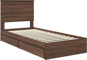 vidaXL Κρεβάτι Αποθήκης Καφέ δρυς 75 x 190 cm Επεξεργασμένο ξύλο
